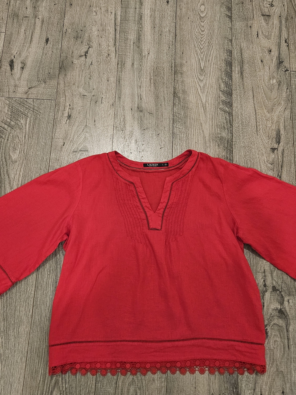 Lauren Ralph Lauren Red Cottagecore Peasant Short Sleeve Blouse Sz. XL
